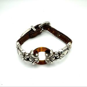 BRIGHTON Brown Crock Silver Tone Belt Buckle BRACELET Faux Tortoise Southwest